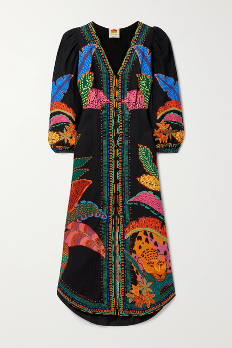 유럽직배송 FARM RIO Printed linen-blend maxi dress 38063312418132682