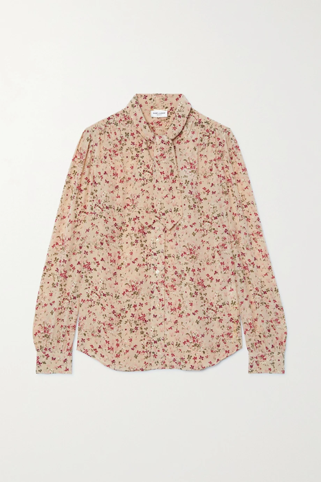 유럽직배송 생로랑 블라우스 SAINT LAURENT Pussy-bow floral-print silk blouse 38063312419811986