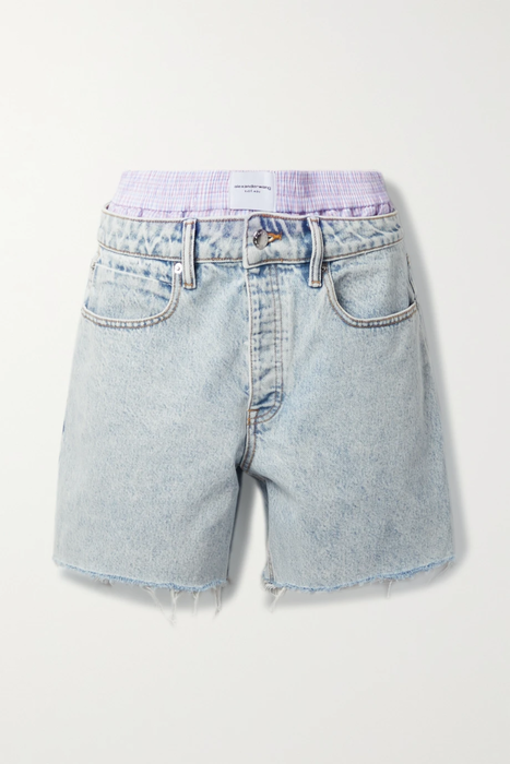유럽직배송 알렉산더왕 ALEXANDER WANG Checked cotton poplin-trimmed frayed denim shorts 38063312420806913