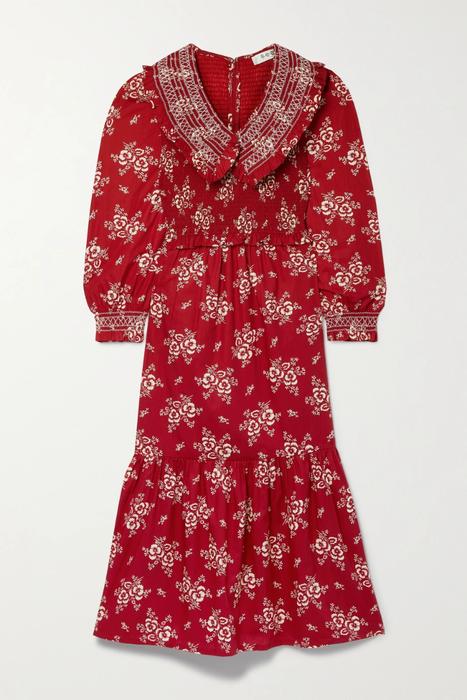 유럽직배송 SEA Alessia ruffled smocked floral-print cotton midi dress 32027475399500807