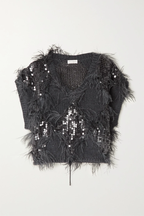유럽직배송 브루넬로쿠치넬리 BRUNELLO CUCINELLI Feather-trimmed sequined knitted sweater 29419655932434115