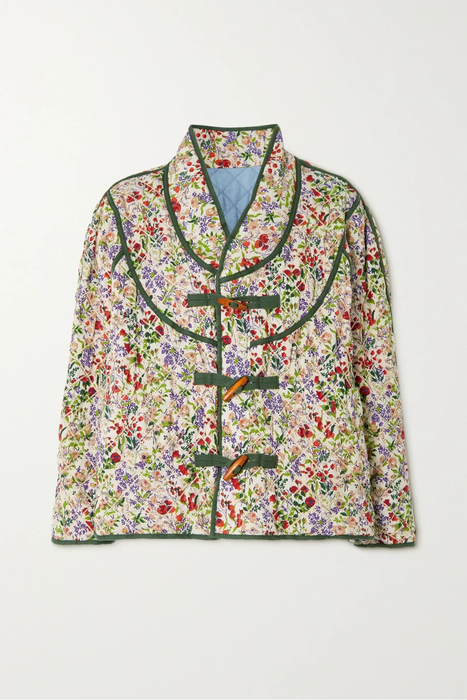 유럽직배송 THE GREAT. Reversible distressed quilted floral-print cotton and chambray jacket 24665545640687774