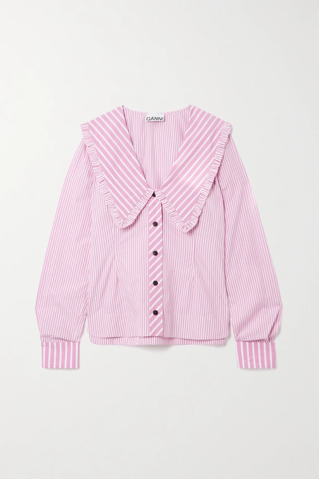 유럽직배송 가니 블라우스 GANNI Ruffled striped organic cotton-poplin blouse 24665545640534572