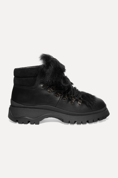 유럽직배송 프라다 PRADA Shearling-trimmed leather ankle boots 9679066509330642