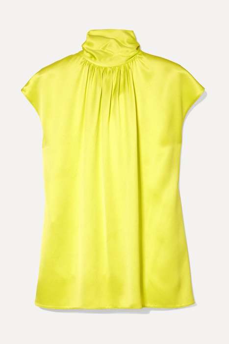 유럽직배송 프라다 PRADA Gathered neon silk-satin blouse 17957409492981125