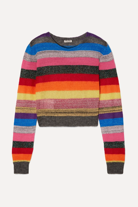 유럽직배송 미우미우 MIU MIU Cropped metallic striped knitted sweater 665933304120878