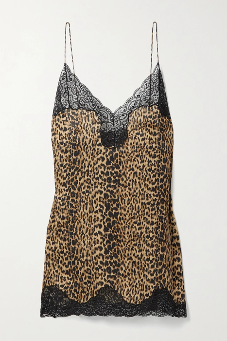 유럽직배송 생로랑 미니원피스 SAINT LAURENT Lace-trimmed leopard-print silk mini dress 38063312419811600