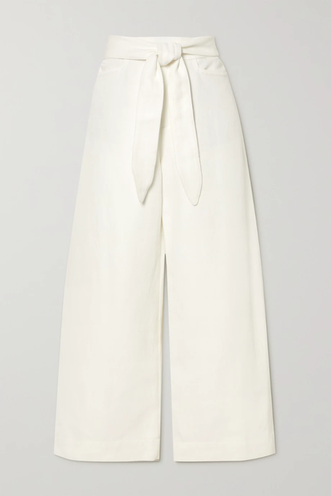 유럽직배송 빈스 팬츠 VINCE Belted cotton and linen-blend twill wide-leg pants 33258524072865353