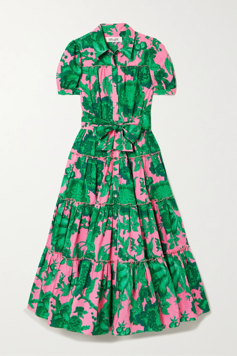 유럽직배송 다이앤본퍼스텐버그 셔츠원피스 DIANE VON FURSTENBERG Queena tiered floral-print cotton-poplin shirt dress 33258524072844526