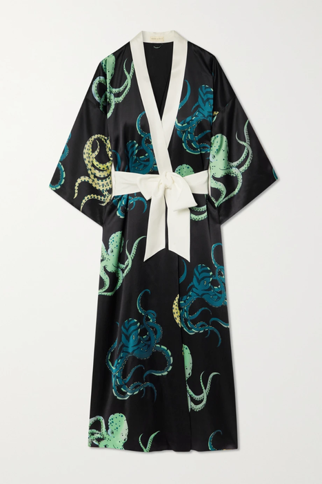 유럽직배송 올리비아본할 로브 OLIVIA VON HALLE Queenie printed silk-satin robe 34344356237160046