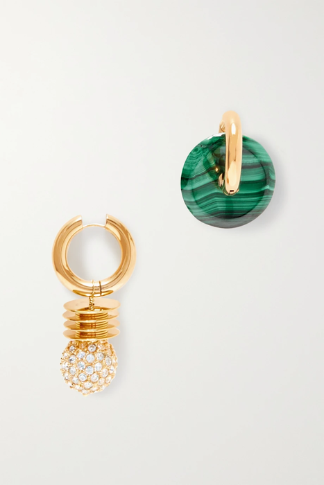 유럽직배송 타임리스펄리 TIMELESS PEARLY Gold-tone, crystal and malachite hoop earrings 34344356237110673