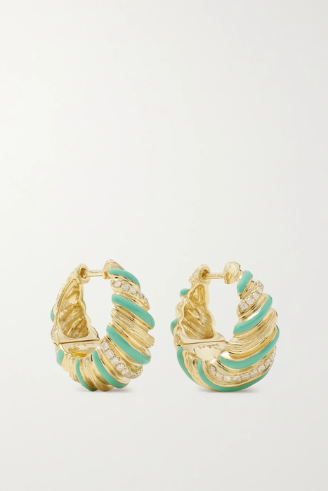 유럽직배송 이본레옹 귀걸이 YVONNE LÉON 9-karat gold, enamel and diamond hoop earrings 33258524072366342