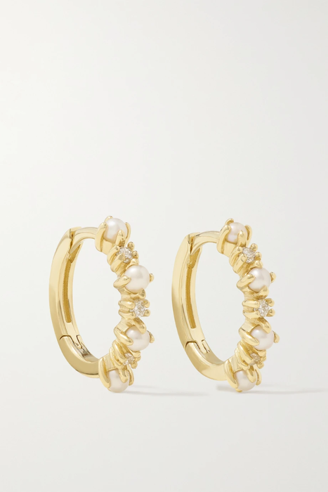 유럽직배송 마테오 귀걸이 MATEO The Little Things 18-karat gold, diamond and pearl hoop earrings 34344356237475457
