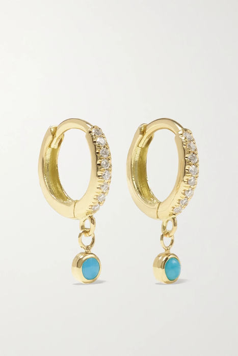 유럽직배송 제니퍼메이어 귀걸이 JENNIFER MEYER 18-karat gold, diamond and turquoise hoop earrings 36856120585611388