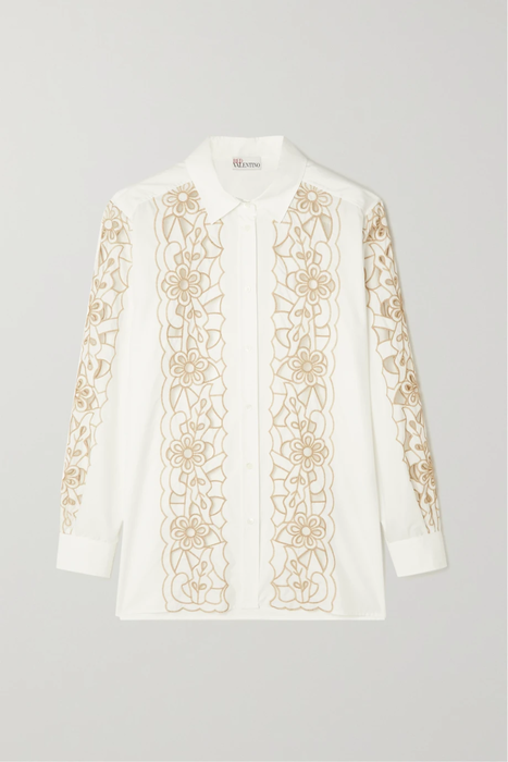 유럽직배송 레드발렌티노 셔츠 REDVALENTINO Cutout embroidered cotton-blend poplin shirt 33258524072832327