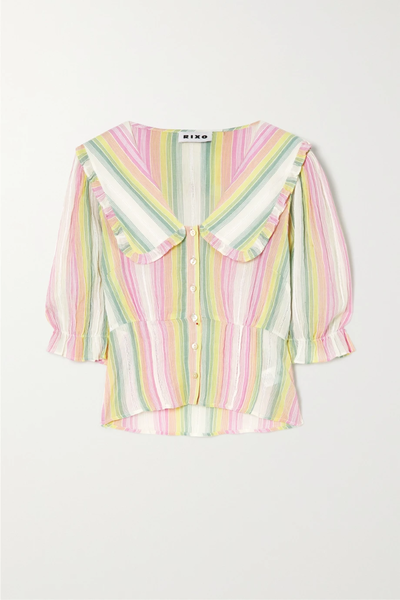 유럽직배송 릭소 블라우스 RIXO Tuscany cropped striped cotton-poplin blouse 38063312420391612