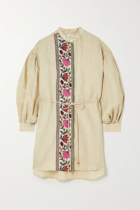 유럽직배송 HANNAH ARTWEAR Frida belted embroidered linen mini dress 36856120584999333