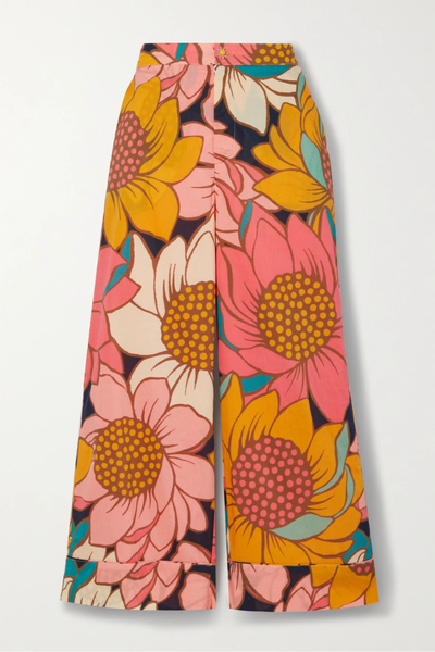 유럽직배송 FARM RIO Cropped floral-print voile wide-leg pants 38063312418132684
