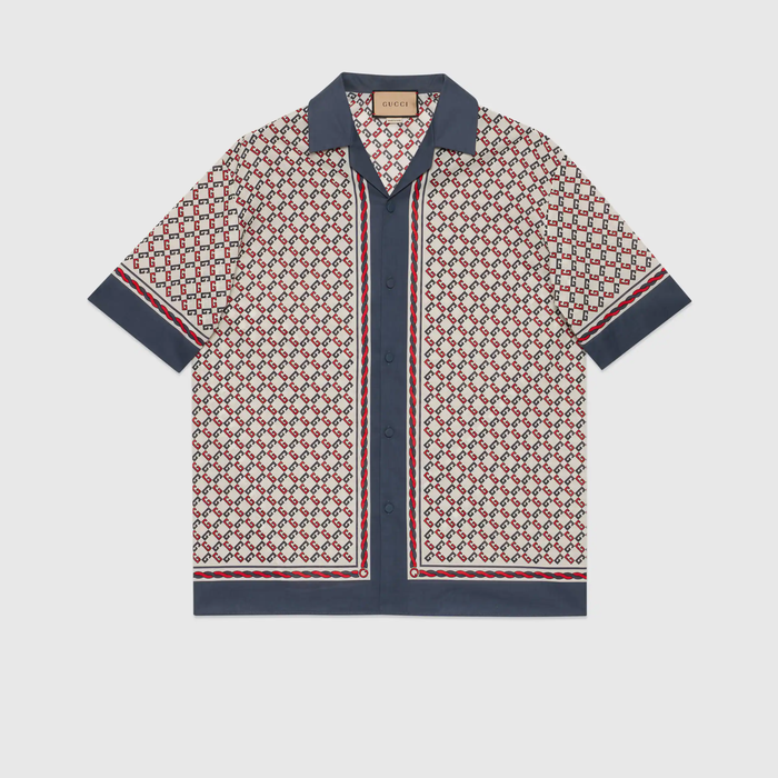 유럽직배송 구찌 GUCCI Gucci Geometric G print muslin bowling shirt 690464ZAIZX9093