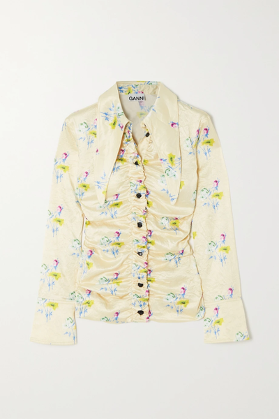 유럽직배송 가니 GANNI Crinkled floral-print recycled satin shirt 29419655932389907