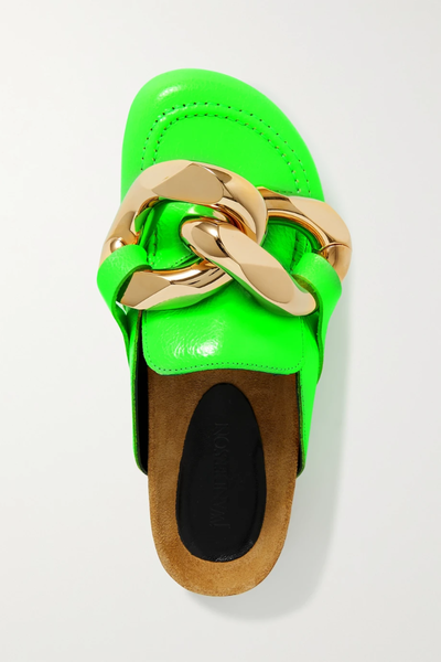 유럽직배송 JW앤더슨 슬리퍼 JW ANDERSON Chain-embellished neon leather slippers 24665545640552312