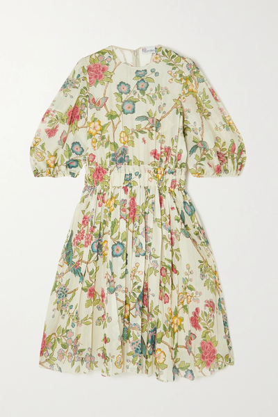 유럽직배송 레드발렌티노 원피스 REDVALENTINO Pleated floral-print cotton and silk-blend dress 33258524072832158