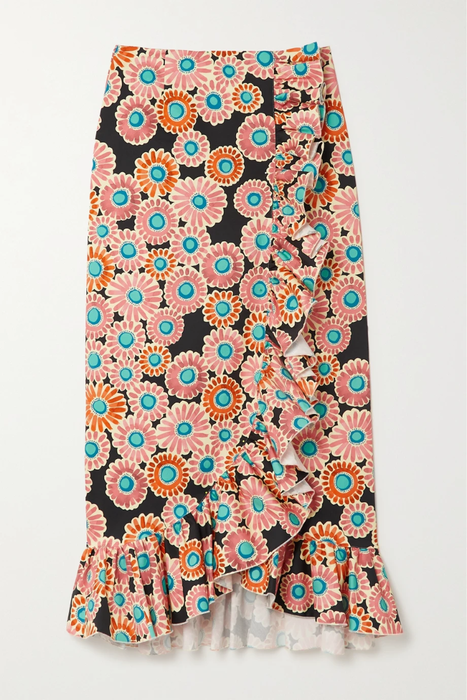 유럽직배송 라더블제이 스커트 LA DOUBLEJ Cascata ruffled wrap-effect floral-print cotton-blend skirt 34344356236743381