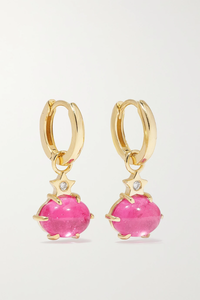 유럽직배송 ANDREA FOHRMAN Mini Cosmo 14-karat gold, sapphire and diamond hoop earrings 38063312419617374