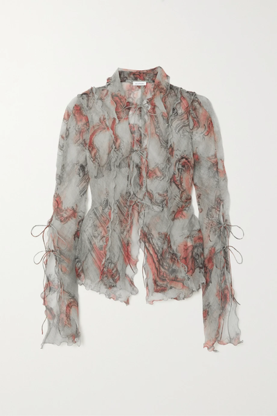 유럽직배송 아크네스튜디오 ACNE STUDIOS Tie-detailed printed silk-crepon shirt 24772899113056068