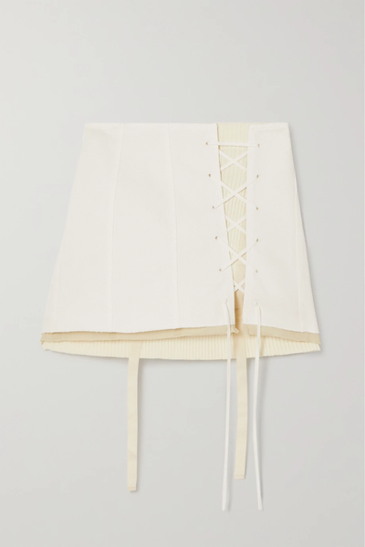 유럽직배송 아크네스튜디오 미니스커트 ACNE STUDIOS Layered tie-detailed cotton-twill and ribbed cotton-jersey mini skirt 24772899113056058