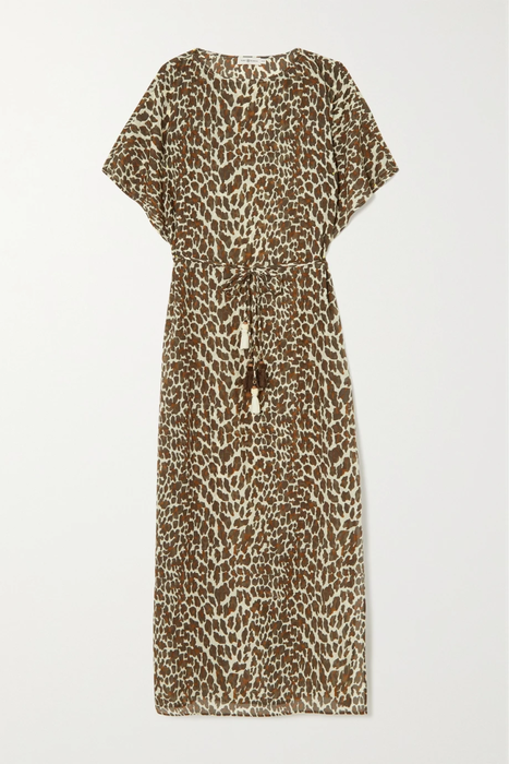 유럽직배송 토리버치 TORY BURCH Tasseled leopard-print cotton and silk-blend chiffon kaftan 36856120584984668