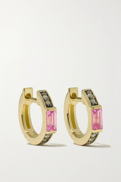 유럽직배송 SORELLINA Otto 18-karat gold, diamond and sapphire hoop earrings 43769801097807626