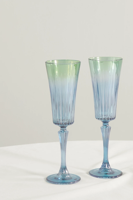 유럽직배송 LUISA BECCARIA Shaded set of two iridescent degradé flute glasses 36594538429970252