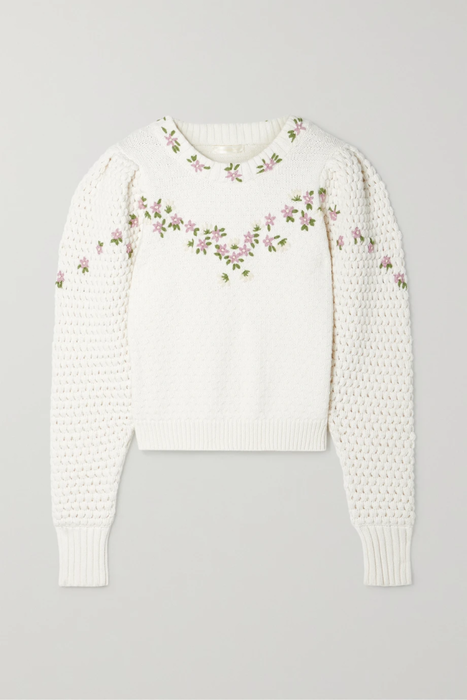 유럽직배송 러브샤크팬시 스웨터 LOVESHACKFANCY Kenzly embroidered cotton-blend sweater 33258524071996963