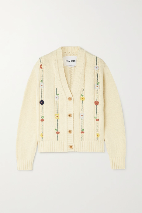 유럽직배송 리던 가디건 RE/DONE 50s embroidered cable-knit cotton-blend cardigan 36856120585352110