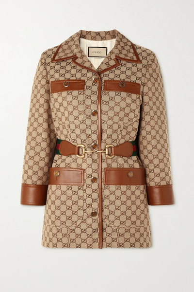 유럽직배송 구찌 자켓 GUCCI Belted leather-trimmed cotton-blend canvas-jacquard jacket 29419655932641979