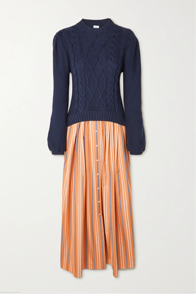 유럽직배송 로지애슐린 원피스 ROSIE ASSOULIN Cable-knit cotton and cotton-poplin maxi dress 33258524072553782