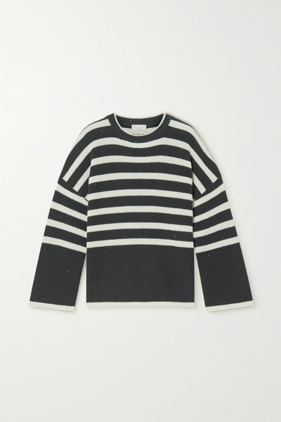 유럽직배송 브루넬로쿠치넬리 스웨터 BRUNELLO CUCINELLI Sequined-embellished striped ribbed cotton-blend sweater 29419655932426227