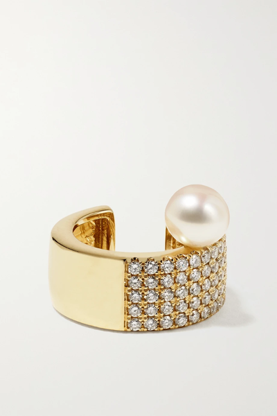 유럽직배송 미즈키 이어 커프 MIZUKI 14-karat gold, diamond and pearl ear cuff 36856120585520366