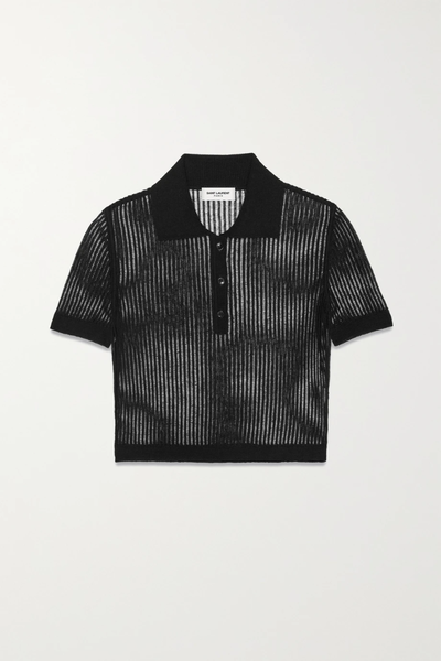 유럽직배송 생로랑 SAINT LAURENT Cropped open-knit cotton and silk-blend polo shirt 31840166392286424