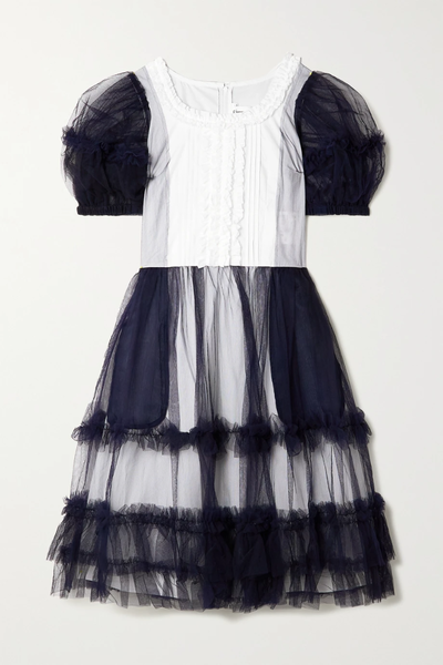 유럽직배송 꼼데가르송 원피스 COMME DES GARCONS GIRL Ruffled tulle-paneled cotton-poplin midi dress 33258524072671150
