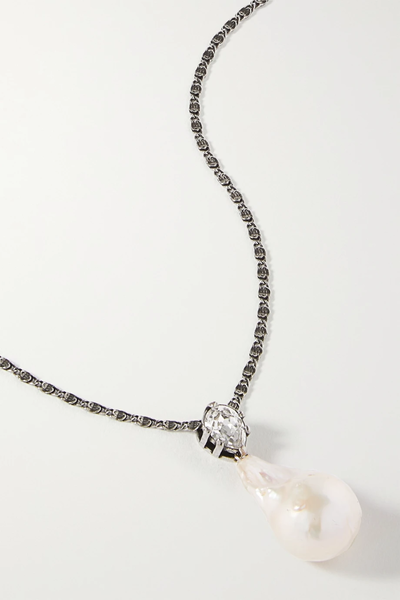 유럽직배송 알렉산더맥퀸 목걸이 ALEXANDER MCQUEEN Silver-tone, pearl and crystal necklace 34344356237366179