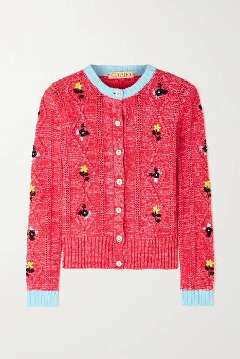 유럽직배송 CORMIO Oma embroidered cable-knit cotton-blend cardigan 34344356236567366