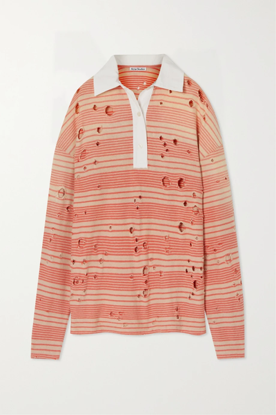 유럽직배송 아크네스튜디오 ACNE STUDIOS Oversized distressed striped organic cotton-jersey polo shirt 24772899113146861