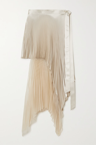 유럽직배송 피터 도 스커트 PETER DO Asymmetric pleated silk-satin and chiffon midi wrap skirt 32027475400289386