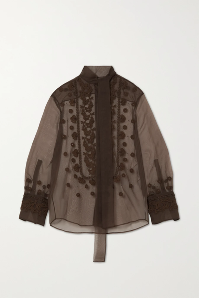유럽직배송 발렌티노 블라우스 VALENTINO Pussy-bow embellished embroidered silk-organza blouse 33258524072485082