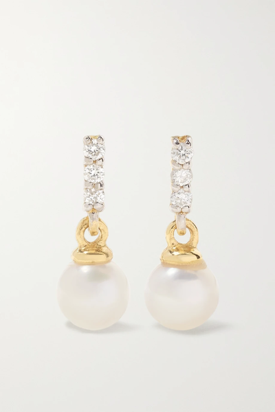 유럽직배송 마테오 귀걸이 MATEO 14-karat gold, diamond and pearl earrings 34344356237475469