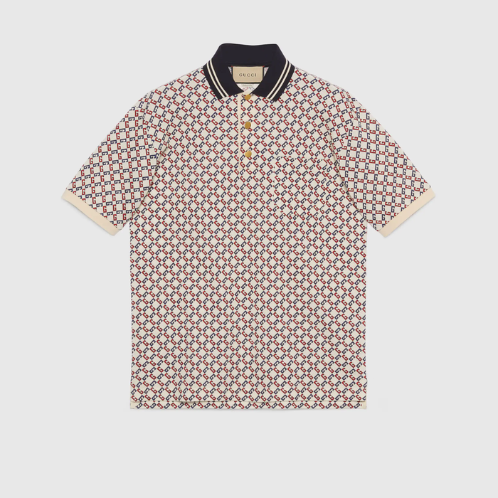 유럽직배송 구찌 GUCCI Gucci Geometric G motif cotton polo shirt 692140XJD7B9093