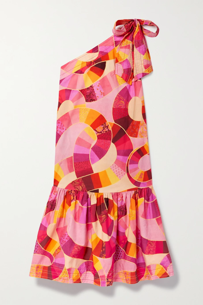 유럽직배송 FARM RIO One-shoulder printed cotton-poplin midi dress 38063312420557361