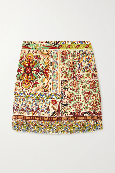 유럽직배송 에트로 미니스커트 ETRO Fringed beaded embroidered cotton-canvas mini skirt 25185454456076766